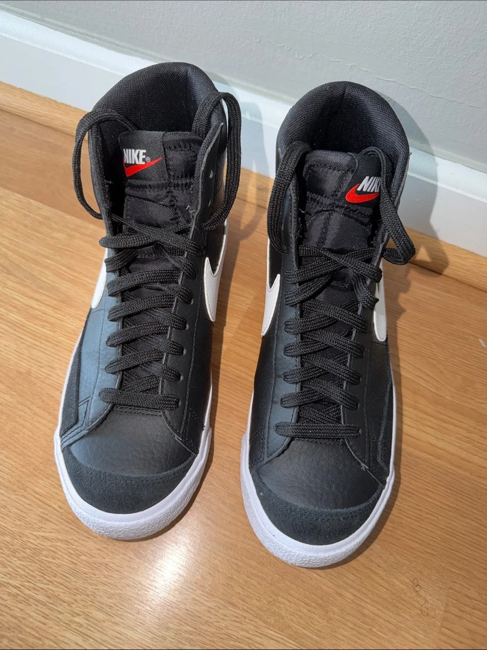 Nike Youth Black & White High-Top Sneakers with White Swoosh